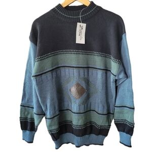 VTG 90s Zeppelin Acrylic Wool Dark Multi-Color Crewneck Sweatshirt